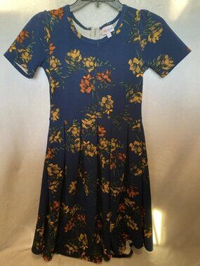 LuLaRoe Women’s Amelia Dress Floral Fit Flare Short Sleeve Zipper Sz XS